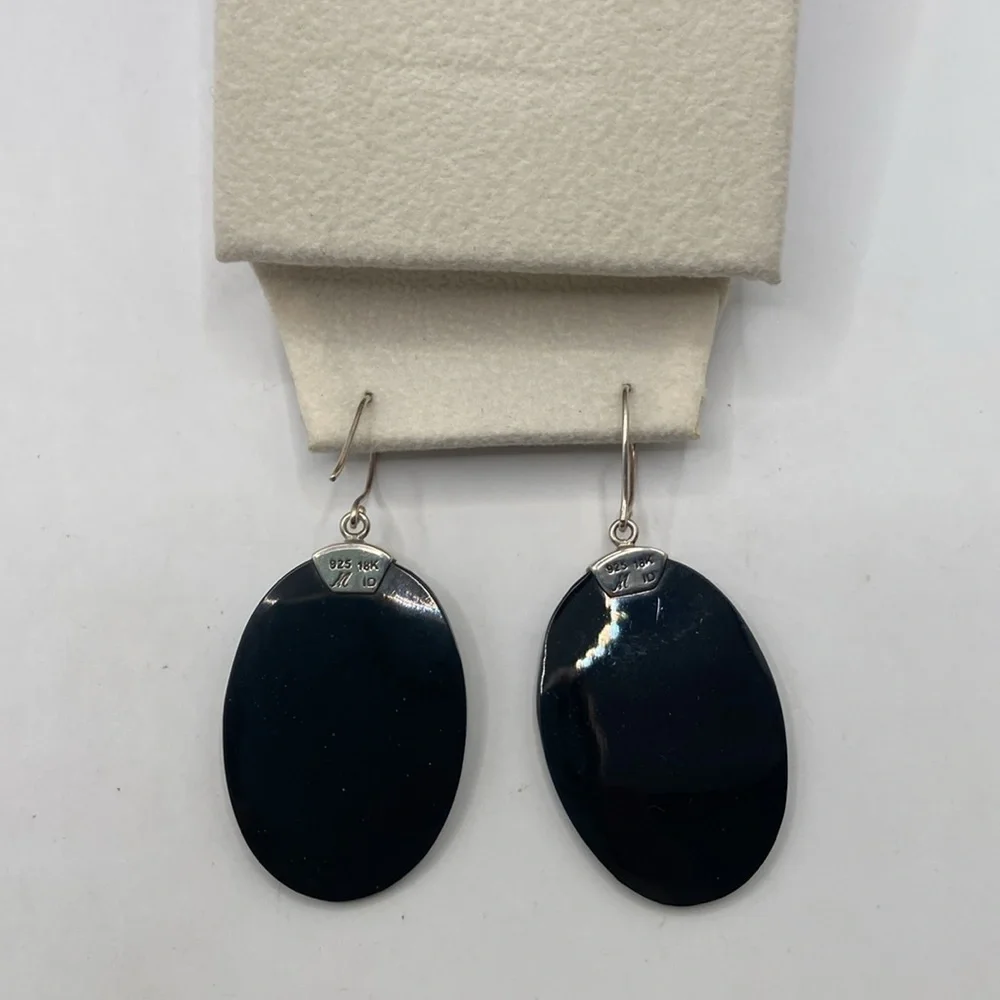 Robert Manse Sterling Silver 18K Abalone Mother of Pearl Earrings 2 1/4”L - Picture 7 of 13